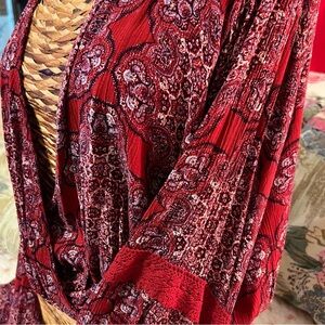 Charlotte Russe Maroon Paisley Crop Top With Bell Sleeves and Tie Back